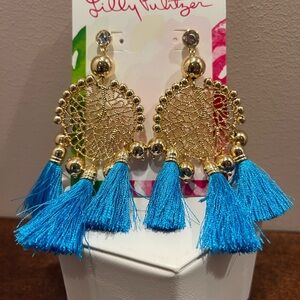 Lilly Pulitzer Gold and Blue Tassel Earrings Sea Dreamers Cumulus